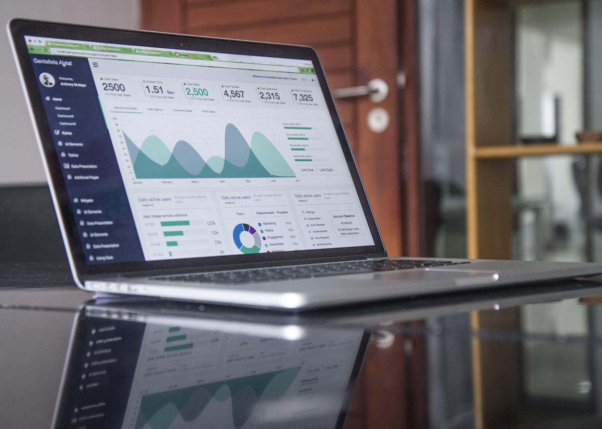 SaaS analytics dashboard shown on a laptop