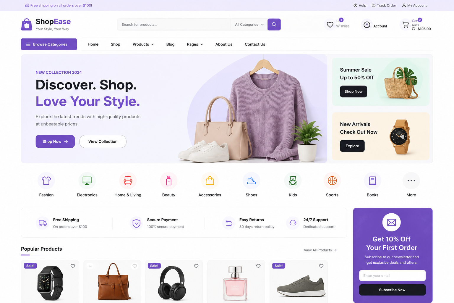 Customer shopping online for an e-commerce website